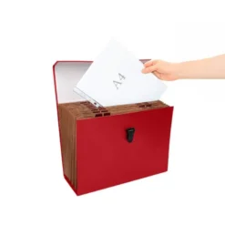 MALETIN LIDERPAPEL CON FUELLE Y ASA CARTON FORRADO 19 DEPARTAMENTOS 255X390X120 MM COLOR ROJO