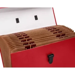 MALETIN LIDERPAPEL CON FUELLE Y ASA CARTON FORRADO 19 DEPARTAMENTOS 255X390X120 MM COLOR ROJO