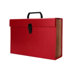 MALETIN LIDERPAPEL CON FUELLE Y ASA CARTON FORRADO 19 DEPARTAMENTOS 255X390X120 MM COLOR ROJO
