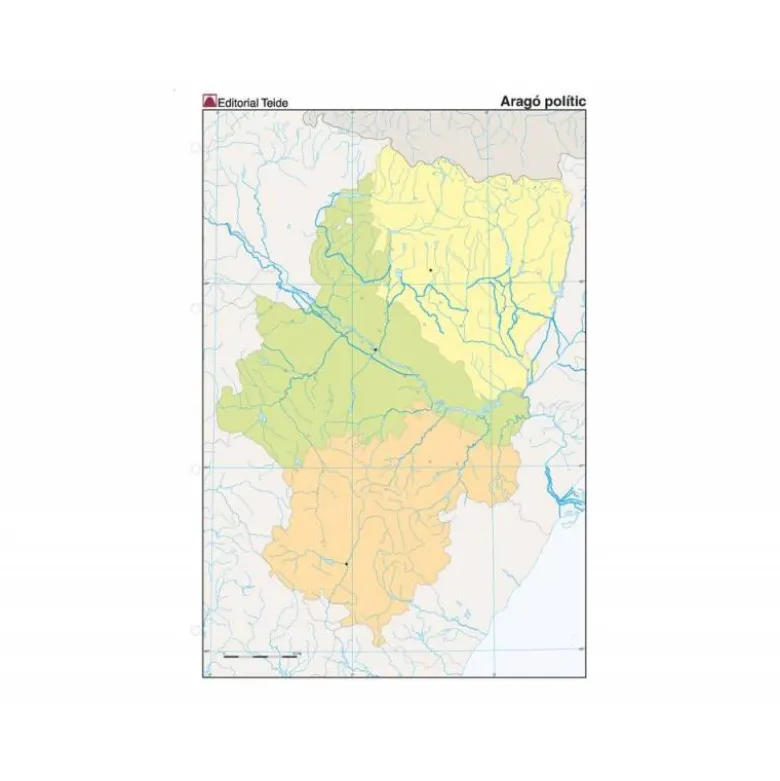 Mapa mudo político Aragón Tamaño Din A4