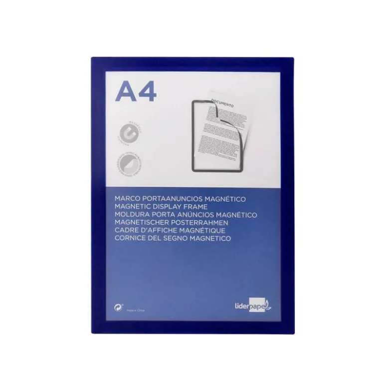 MARCO PORTA ANUNCIOS LIDERPAPEL MAGNETICO DIN A4 DORSO ADHESIVO REMOVIBLE COLOR AZUL