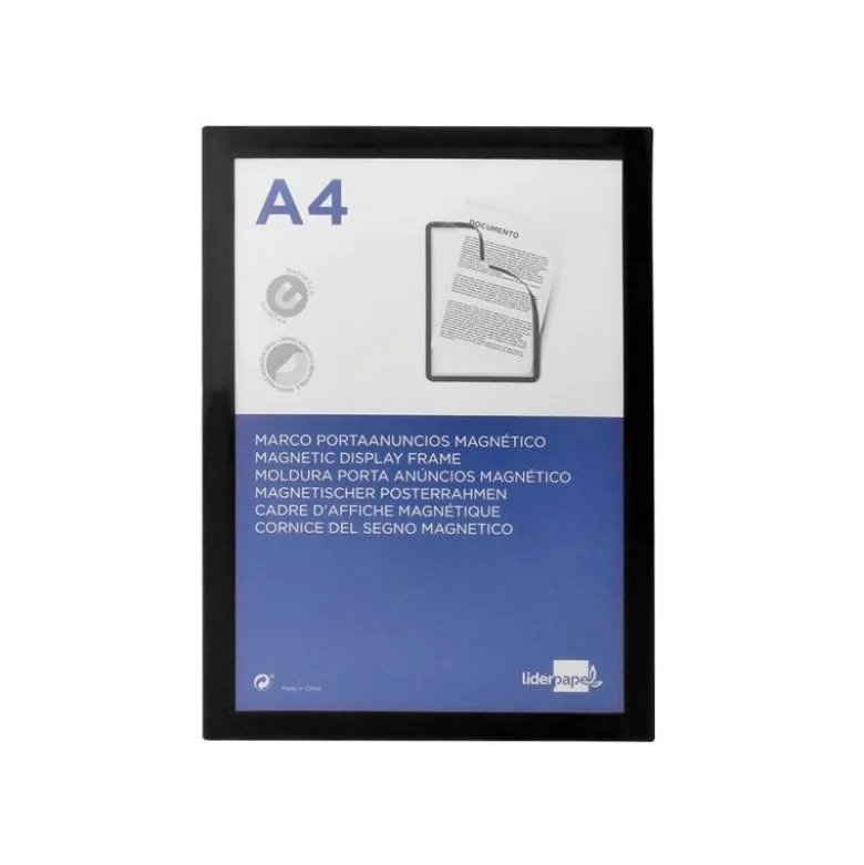 MARCO PORTA ANUNCIOS LIDERPAPEL MAGNETICO DIN A4 DORSO ADHESIVO REMOVIBLE COLOR NEGRO