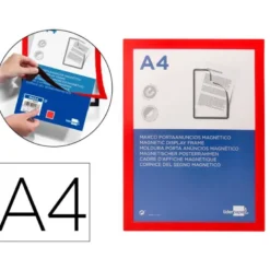 MARCO PORTA ANUNCIOS LIDERPAPEL MAGNETICO DIN A4 DORSO ADHESIVO REMOVIBLE COLOR ROJO