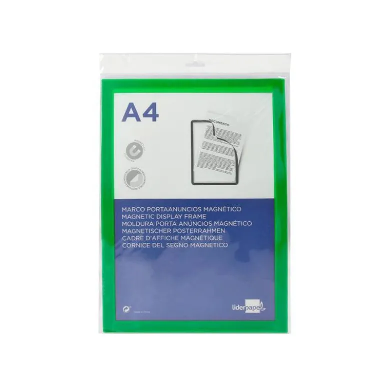 MARCO PORTA ANUNCIOS LIDERPAPEL MAGNETICO DIN A4 DORSO ADHESIVO REMOVIBLE COLOR VERDE