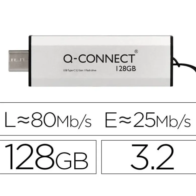 MEMORIA USB Q-CONNECT FLASH DRIVE 128 GB 3.2 TIPO C
