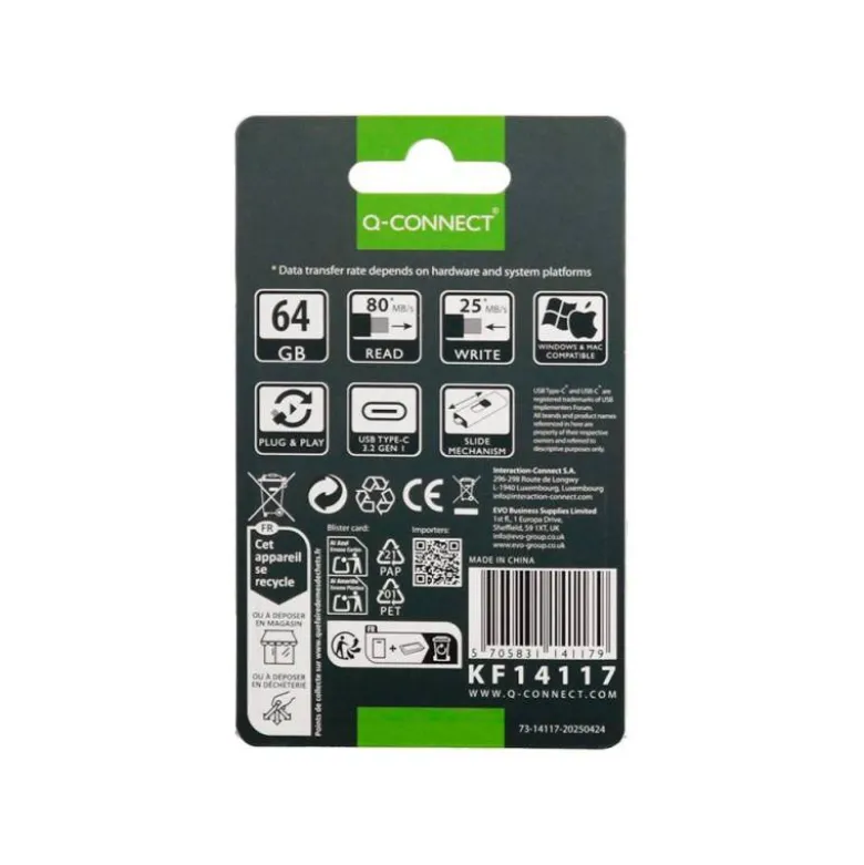 MEMORIA USB Q-CONNECT FLASH DRIVE 64 GB 3.2 TIPO C
