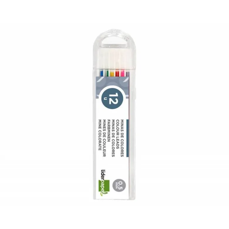 Minas Liderpapel de 0,5 mm. Estuche de 12 minas. Colores surtidos