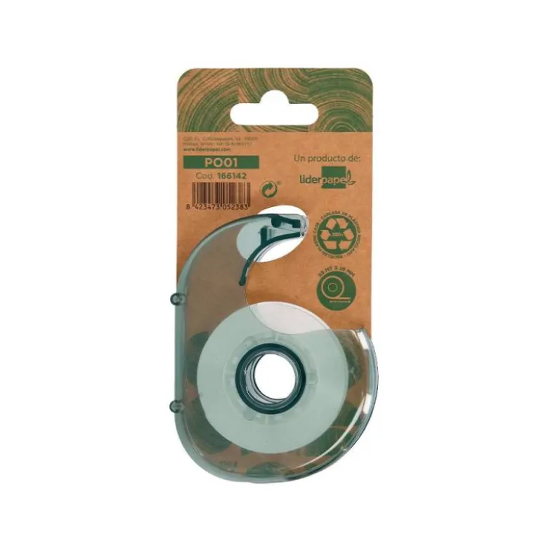 MINIPORTARROLLO LIDERPAPEL ECOUSE 100% PLASTICO RECICLADO PARA CINTA DE 33 MT X 19 MM