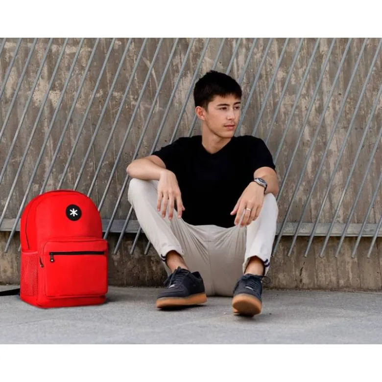 MOCHILA ANTARTIK CON ASA Y BOLSILLO FRONTAL CON CREMALLERA COLOR ROJO 320X140X430 MM