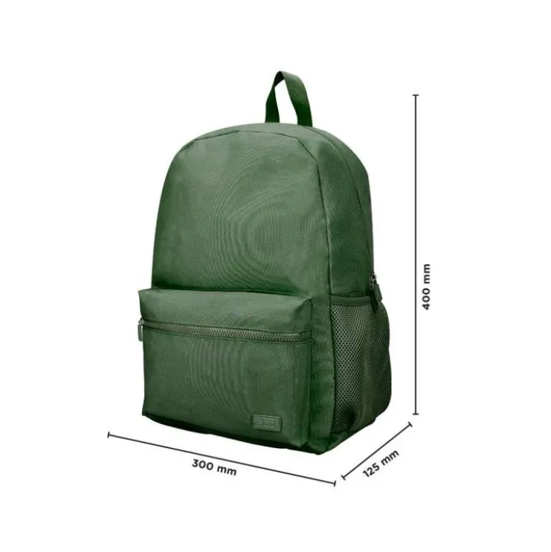 MOCHILA ESCOLAR LIDERPAPEL BOLSILLO LATERAL ELASTICO COLOR VERDE MILITAR 400X125X300