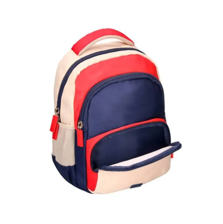 MOCHILA ESCOLAR LIDERPAPEL MULTIBOLSILLO INFANTIL AZUL MARINO ROJO BEIGE 350X110X270 MM