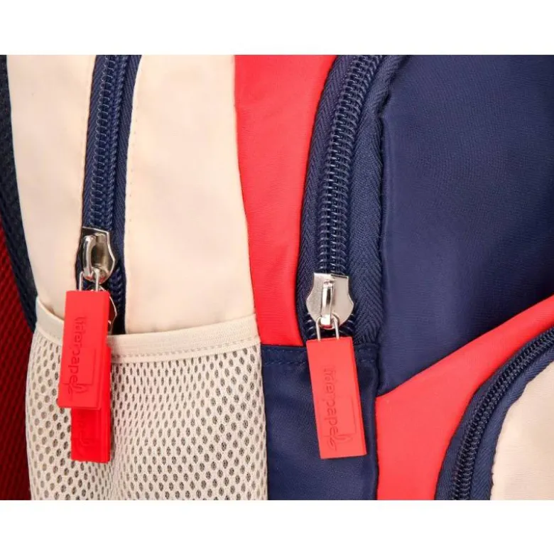 MOCHILA ESCOLAR LIDERPAPEL MULTIBOLSILLO INFANTIL AZUL MARINO ROJO BEIGE 350X110X270 MM