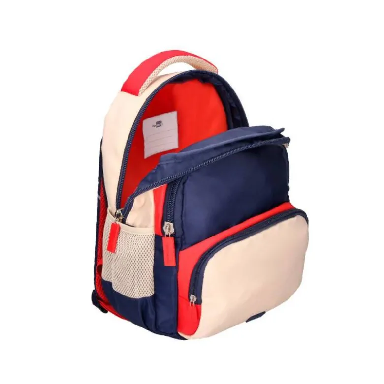 MOCHILA ESCOLAR LIDERPAPEL MULTIBOLSILLO INFANTIL AZUL MARINO ROJO BEIGE 350X110X270 MM