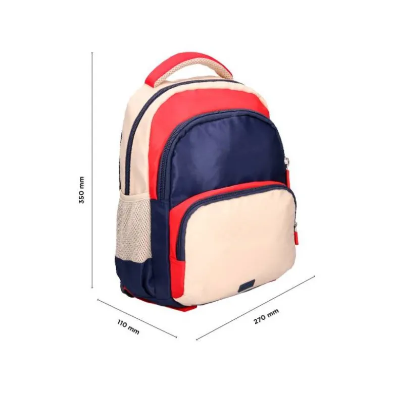 MOCHILA ESCOLAR LIDERPAPEL MULTIBOLSILLO INFANTIL AZUL MARINO ROJO BEIGE 350X110X270 MM