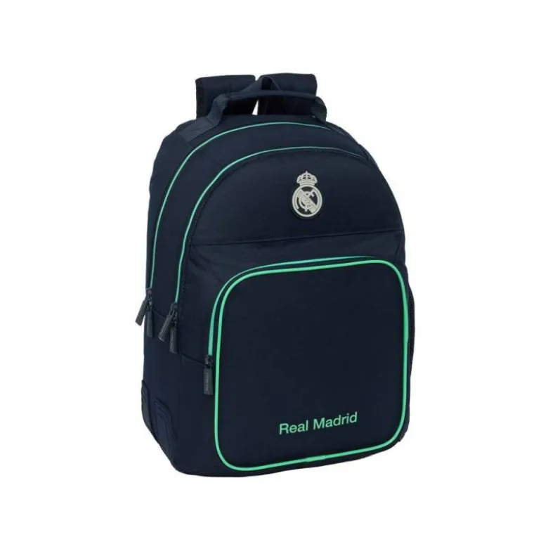 MOCHILA ESCOLAR SAFTA DOBLE CON CANTONERAS ADAPTABLE A CARRO REAL MADRID 2ª EQUIPACION 25/26 420X320X150 MM