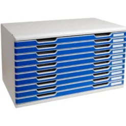 MODULO CAJONES SOBREMESA EXACOMPTA CLASSIC 10 CAJONES POLIESTIRENO DIN A3 GRIS CLARO/AZUL 576X320X350 MM