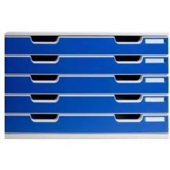 MODULO CAJONES SOBREMESA EXACOMPTA SYSTEM 5 CAJONES POLIESTIRENO DIN A3 AZUL/GRIS 350X288X320 MM