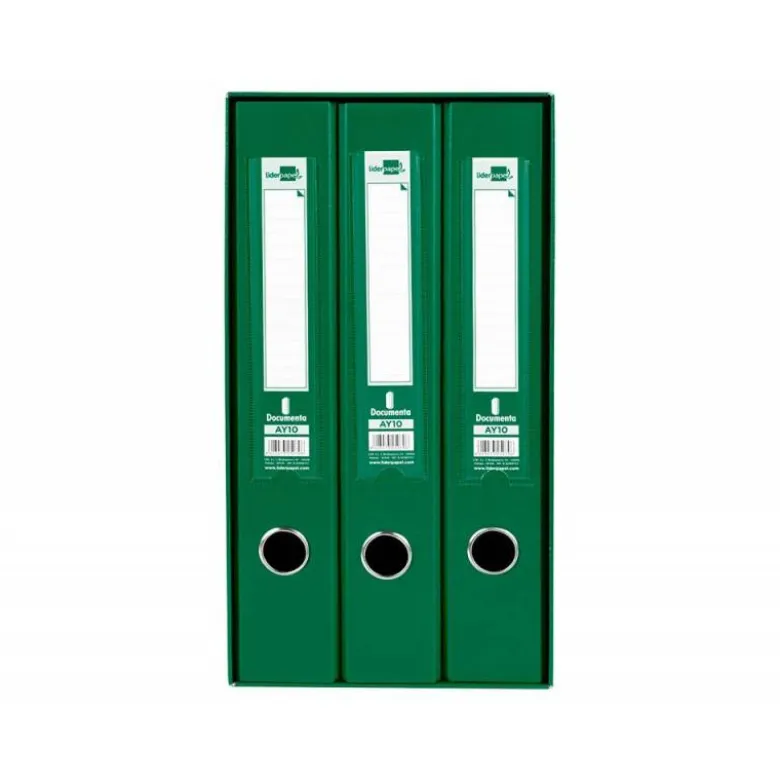 Modulo Liderpapel 3 archivadores folio 2 anillas mixtas 40mm verde.