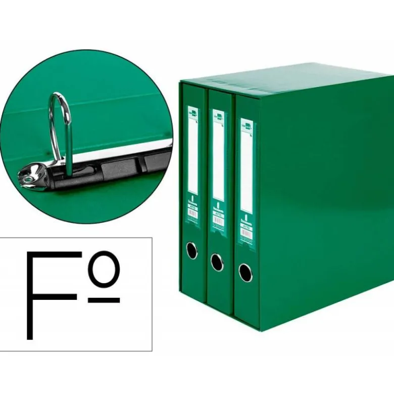Modulo Liderpapel 3 archivadores folio 2 anillas mixtas 40mm verde.