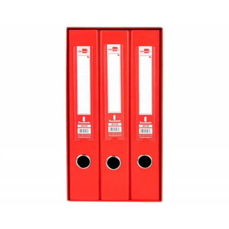 Modulo Liderpapel 3 archivadores folio 2 anillas mixtas 40mm rojo.