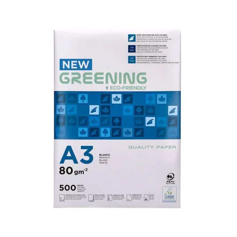 NO ES TAMAÑO FOLIO Papel fotocopiadora greening din a3 80 gramos paquete de 500 hojas.