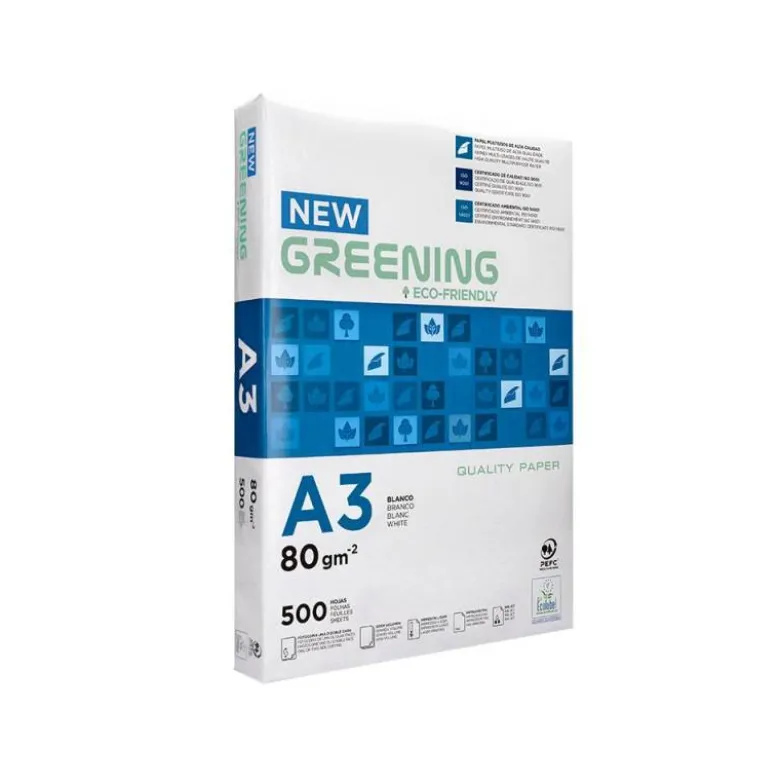 NO ES TAMAÑO FOLIO Papel fotocopiadora greening din a3 80 gramos paquete de 500 hojas.
