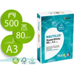 NO ES TAMAÑO FOLIO Papel multifunción A3 Nautilus superwhite reciclado 80 g/m2