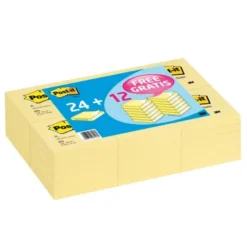 Pack promocional 24+12. Bloc de notas adhesivas quita y pon Post-it ® 76x76mm amarillo
