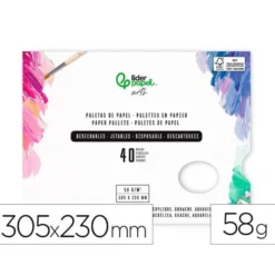 PALETAS DE PAPEL DESECHABLES LIDERPAPEL PARA PINTURA 40 HOJAS GRAMAJE 58G/M2 CON AGUJERO PARA PULGAR