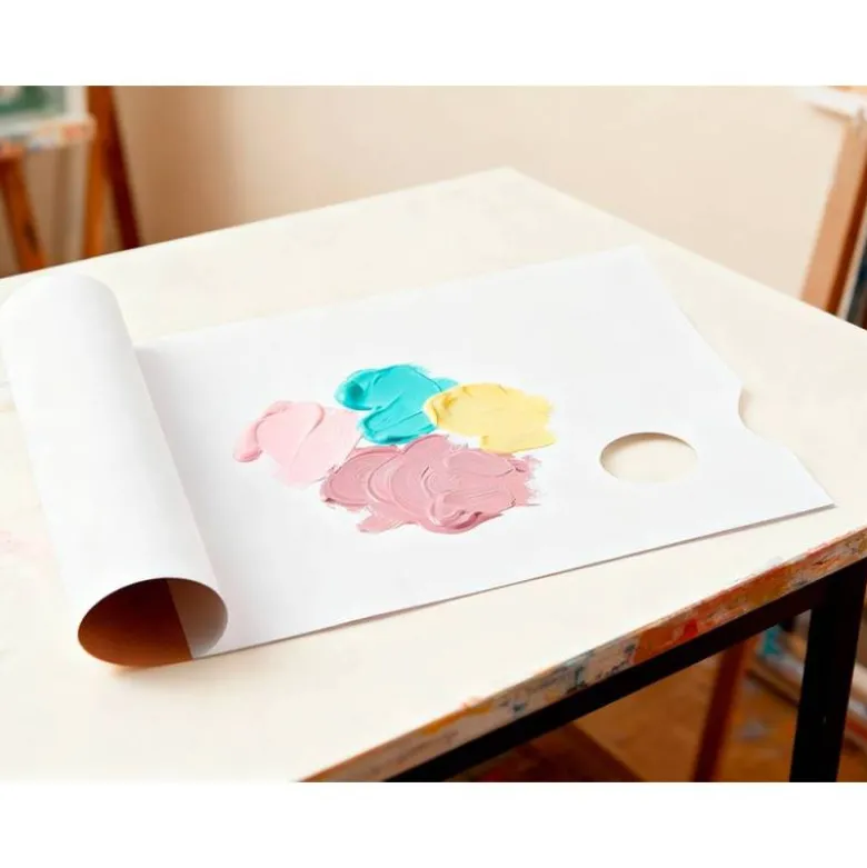 PALETAS DE PAPEL DESECHABLES LIDERPAPEL PARA PINTURA 40 HOJAS GRAMAJE 58G/M2 CON AGUJERO PARA PULGAR