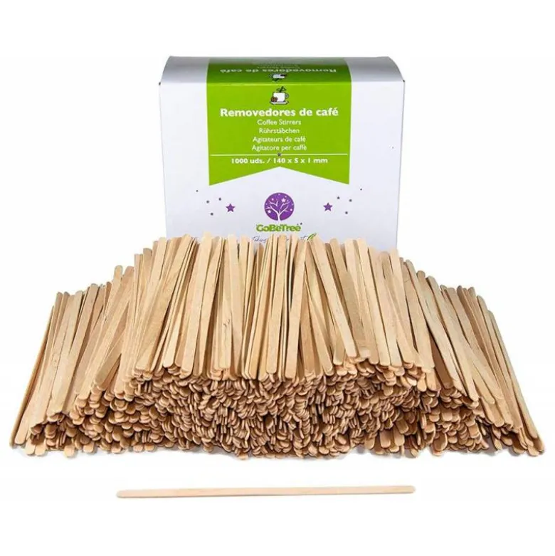 PALETINA AGITADORA DE MADERA 14 CM PARA EL CAFE CON FUNDA INDIVIDUAL BOLSA DE 1000 UNIDADES