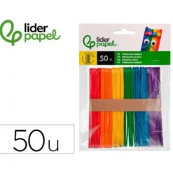 Palitos de madera liderpapel colores surtidos 11,4x1 cm bolsa con 50 unidades