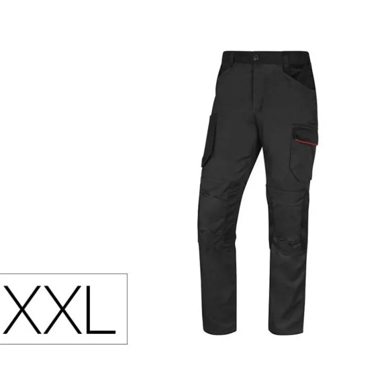 PANTALON DE TRABAJO DELTAPLUS CON CINTURA ELASTICA 7 BOLSILLOS COLOR GRIS-ROJO TALLA XXL