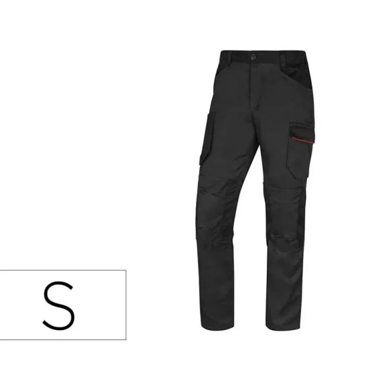 PANTALON DE TRABAJO DELTAPLUS CON CINTURA ELASTICA 7 BOLSILLOS COLOR GRIS-ROJO TALLA S