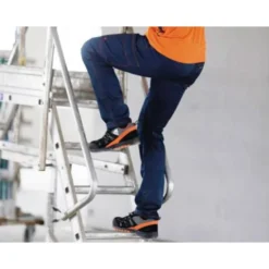 PANTALON DE TRABAJO DELTAPLUS CINTURA ELASTICA 5 BOLSILLOS COLOR AZUL MARINO / NARANJA TALLA XXL