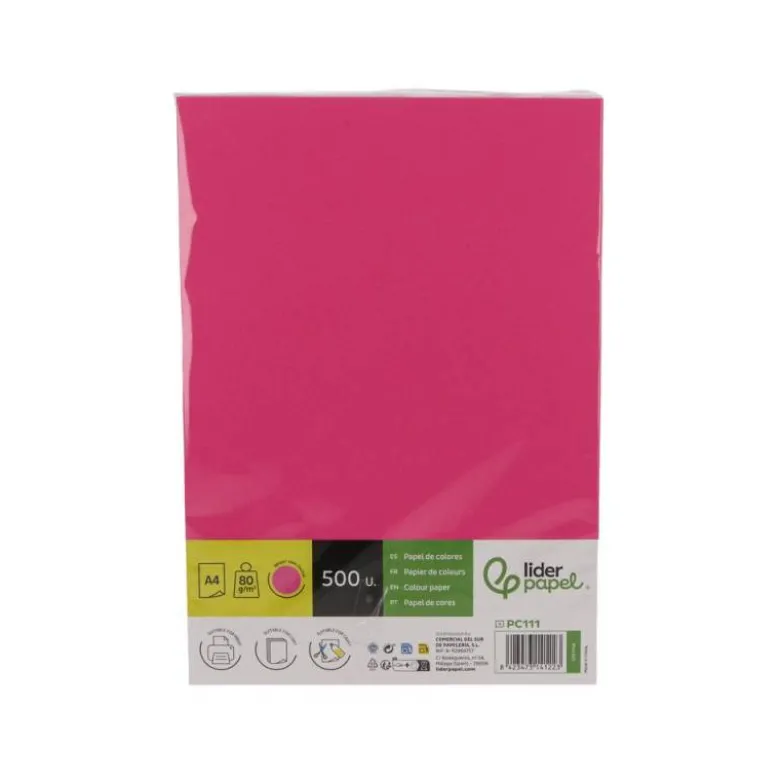 PAPEL COLOR LIDERPAPEL DIN A4 80 GR ROSA INTENSO PAQUETE DE 500 HOJAS