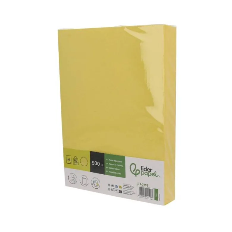 PAPEL COLOR LIDERPAPEL DIN A3 80 GR AMARILLO INTENSO PAQUETE DE 500 HOJAS