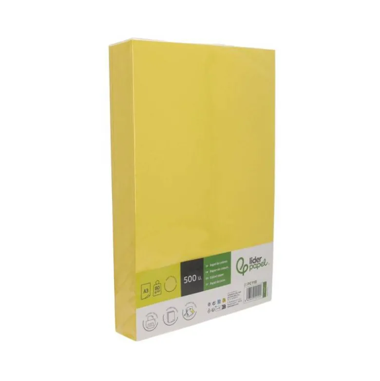 PAPEL COLOR LIDERPAPEL DIN A3 80 GR AMARILLO INTENSO PAQUETE DE 500 HOJAS