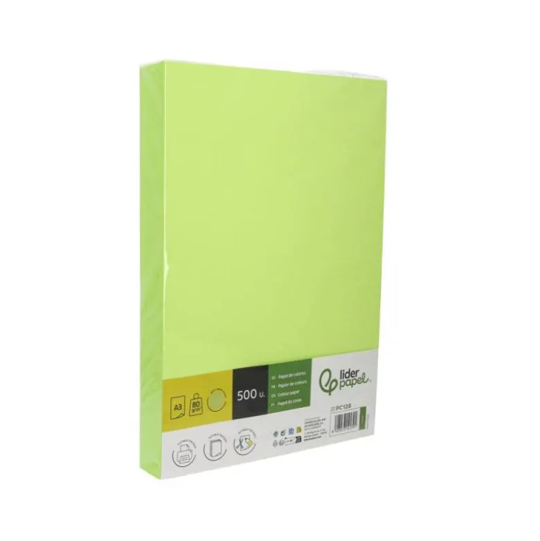 PAPEL COLOR LIDERPAPEL DIN A3 80 GR VERDE NEON PAQUETE DE 500 HOJAS
