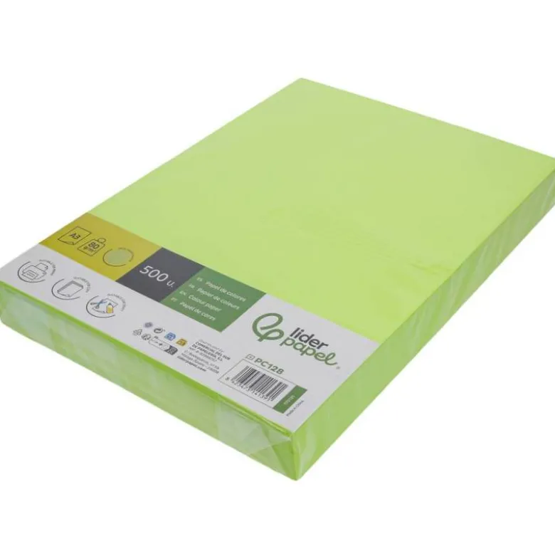 PAPEL COLOR LIDERPAPEL DIN A3 80 GR VERDE NEON PAQUETE DE 500 HOJAS