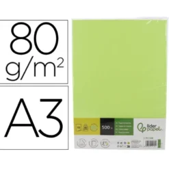 PAPEL COLOR LIDERPAPEL DIN A3 80 GR VERDE NEON PAQUETE DE 500 HOJAS