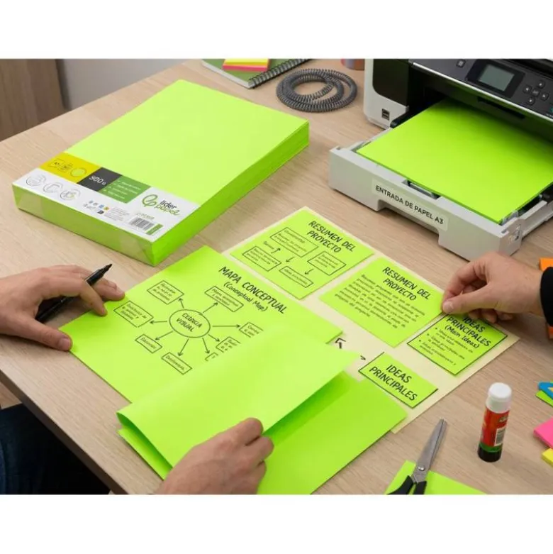 PAPEL COLOR LIDERPAPEL DIN A3 80 GR VERDE NEON PAQUETE DE 500 HOJAS