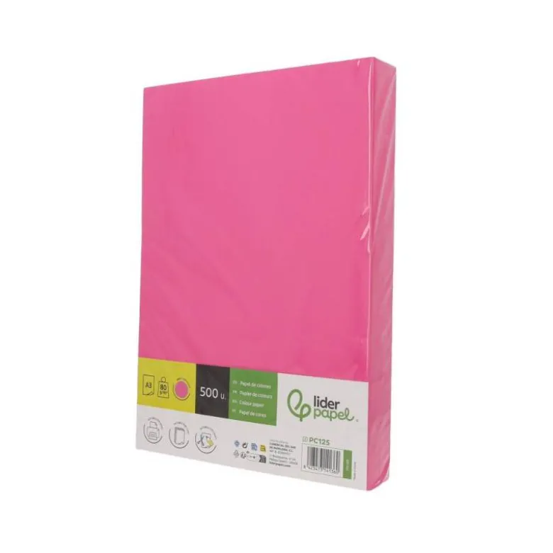 PAPEL COLOR LIDERPAPEL DIN A3 80 GR ROSA INTENSO PAQUETE DE 500 HOJAS