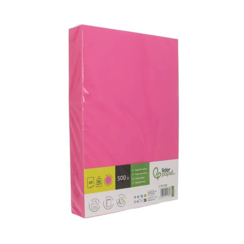 PAPEL COLOR LIDERPAPEL DIN A3 80 GR ROSA INTENSO PAQUETE DE 500 HOJAS
