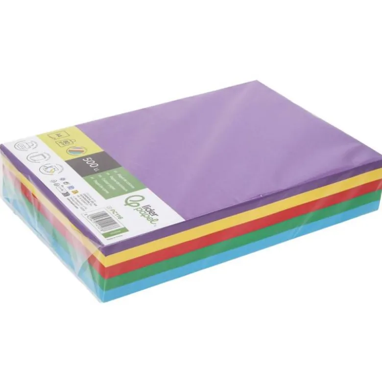 PAPEL COLOR LIDERPAPEL DIN A4 80 GR 5 COLORES SURTIDOS INTENSOS PAQUETE DE 500 HOJAS