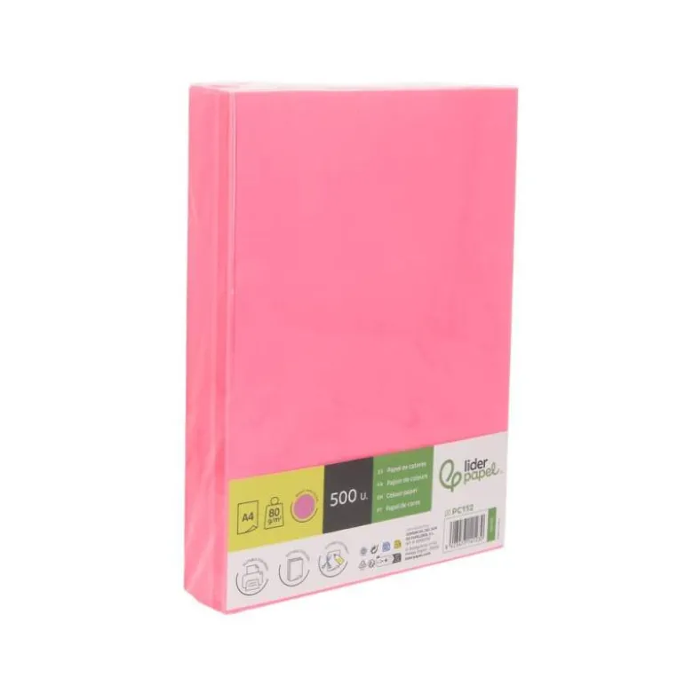 PAPEL COLOR LIDERPAPEL DIN A4 80 GR ROSA NEON PAQUETE DE 500 HOJAS
