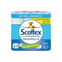 Papel higienico scottex megarrollo doble largo 2 capas paquete de 6 rollos