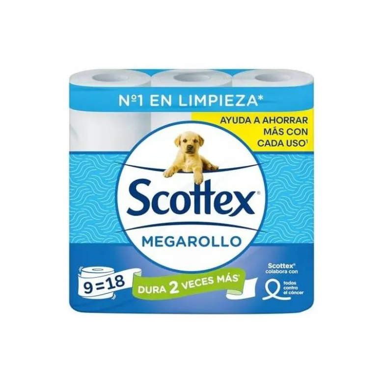Papel higienico scottex megarrollo doble largo 2 capas paquete de 6 rollos