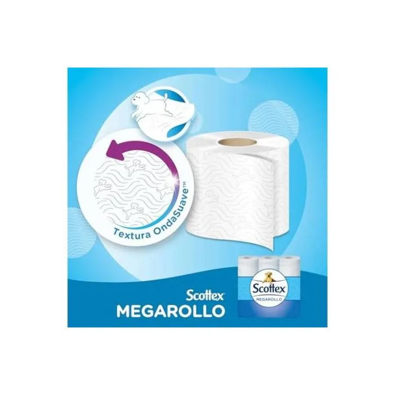 Papel higienico scottex megarrollo doble largo 2 capas paquete de 6 rollos