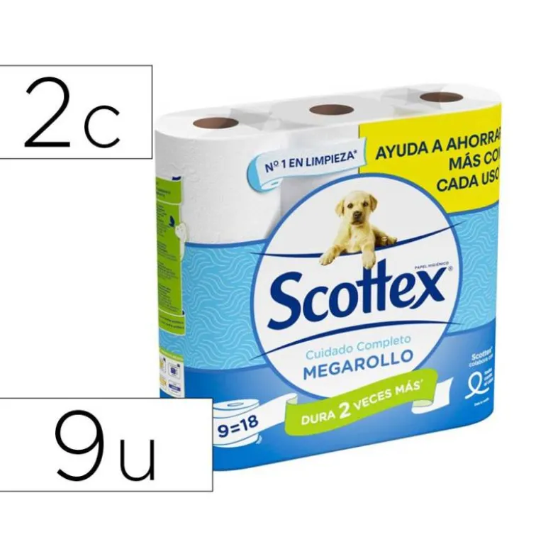Papel higienico scottex megarrollo doble largo 2 capas paquete de 6 rollos